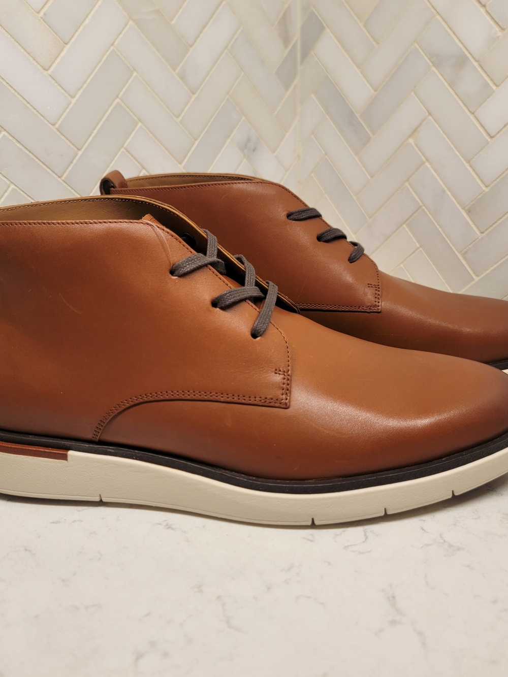 Allen Edmonds Cognac Leather Chukka Boots with White Sole